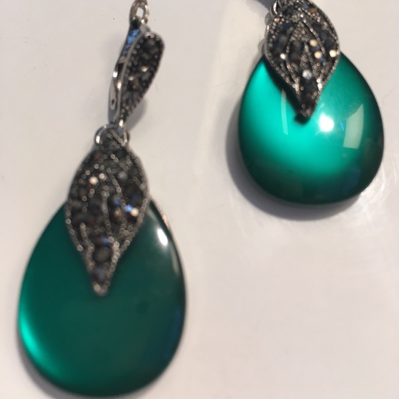 Jade green deco style earrings - Picture 1 of 1